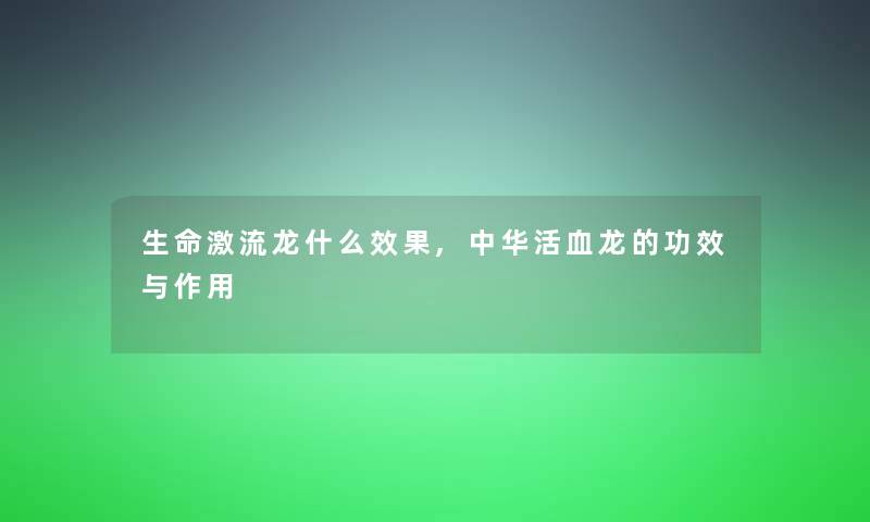 生命激流龙什么效果,中华活血龙的功效与作用