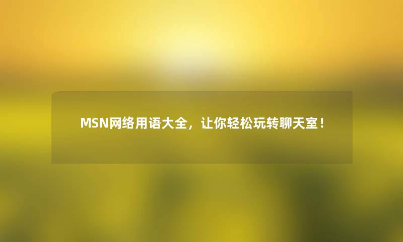 MSN网络用语大全，让你轻松玩转聊天室！