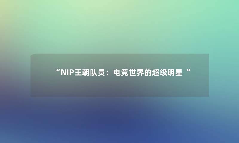 “NIP王朝队员：电竞世界的超级明星“