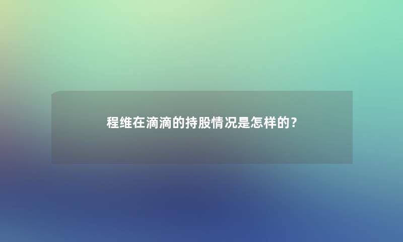 程维在滴滴的持股情况是怎样的？