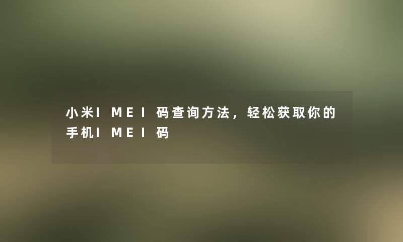 小米IMEI码查阅方法，轻松获取你的手机IMEI码