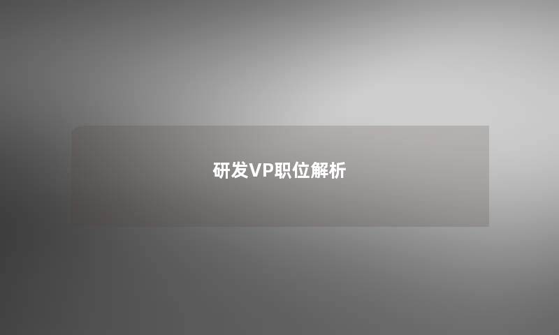 研发VP职位解析