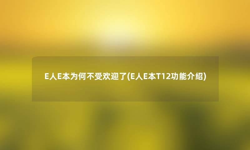 E人E本为何不受欢迎了(E人E本T12功能介绍)