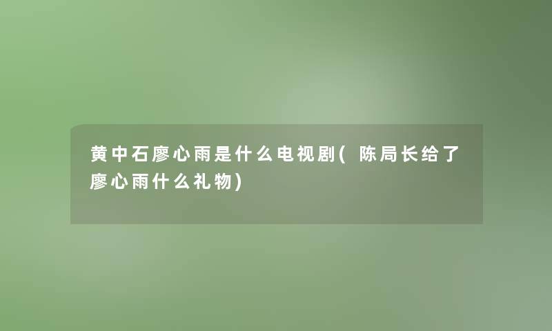 黄中石廖心雨是什么电视剧(陈局长给了廖心雨什么礼物)