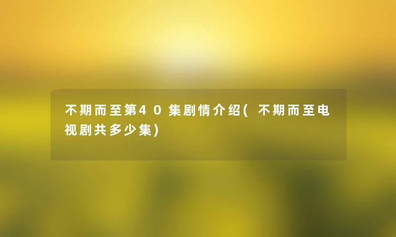 不期而至第40集剧情介绍(不期而至电视剧共多少集)