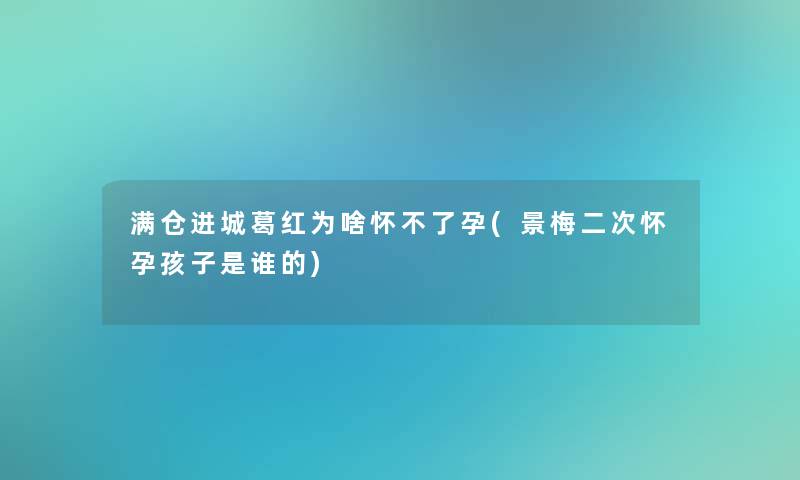 满仓进城葛红为啥怀不了孕(景梅二次怀孕孩子是谁的)