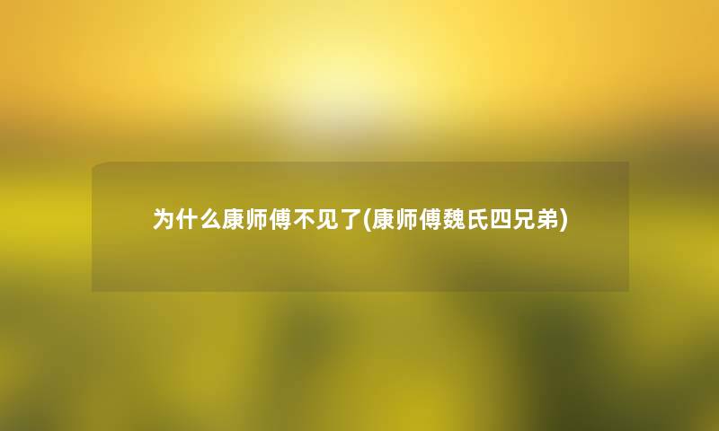 为什么康师傅不见了(康师傅魏氏四兄弟)