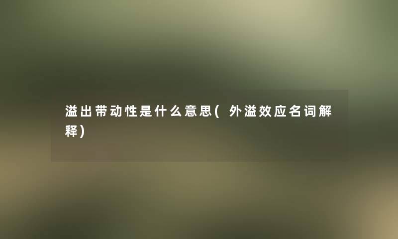 溢出带动性是什么意思(外溢效应名词解释)