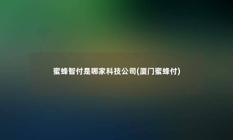 蜜蜂智付是哪家科技公司(厦门蜜蜂付)