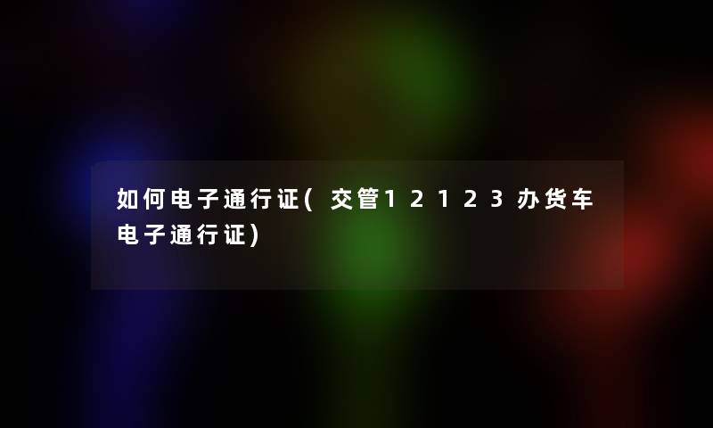 如何电子通行证(交管12123办货车电子通行证)