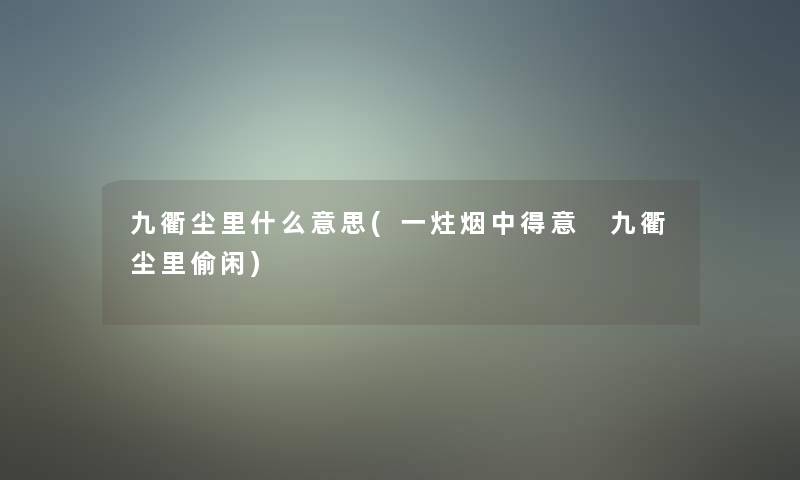 九衢尘里什么意思(一炷烟中得意 九衢尘里偷闲)