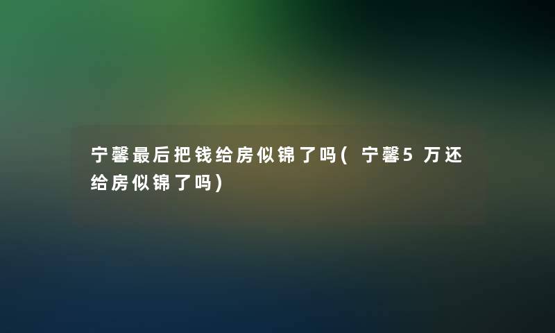 宁馨这里要说把钱给房似锦了吗(宁馨5万还给房似锦了吗)