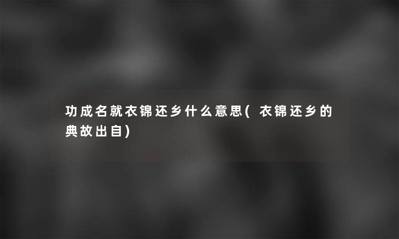 功成名就衣锦还乡什么意思(衣锦还乡的典故出自)