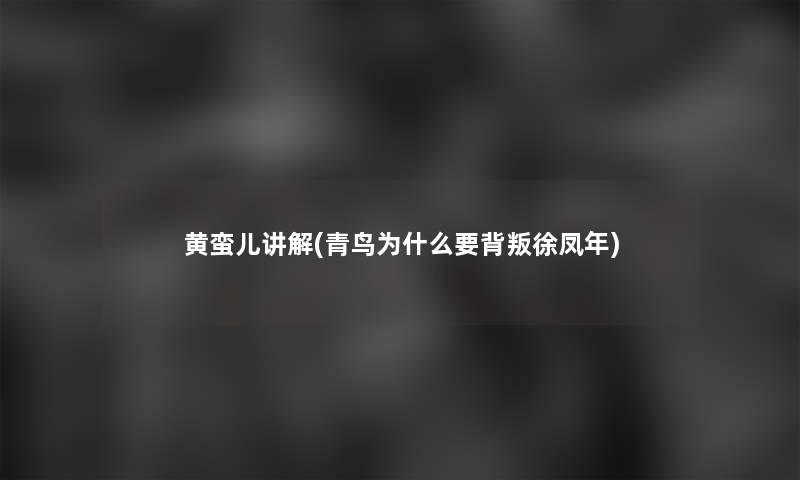 黄蛮儿讲解(青鸟为什么要背叛徐凤年)