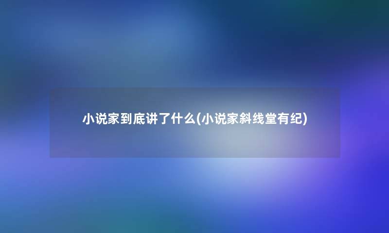 小说家到底讲了什么(小说家斜线堂有纪)