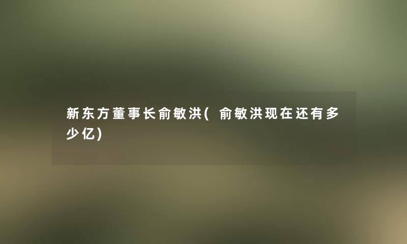 新东方董事长想象中哈俞敏洪(俞敏洪还有多少亿)