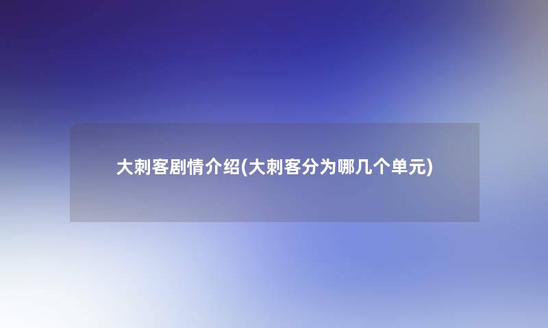 大刺客剧情介绍(大刺客分为哪几个单元)